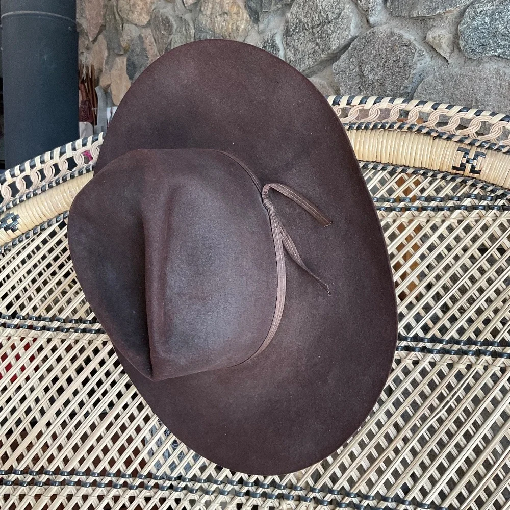 Brown Wide Brim Wool Fedora Hat - Unbranded